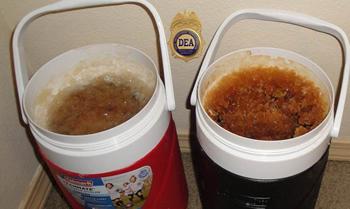 Crystal meth suspended in liquid.