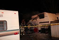 Outside of Sunkenberg’s trailer after the explosion and fire.