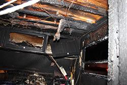 Charred inside of Sunkenberg’s trailer after the explosion and fire.