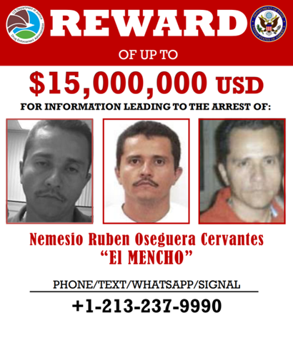 El Mencho Reward poster. 