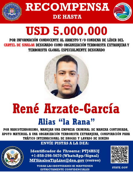 Spanish Poster for Rene Arzate-Garcia - Sinaloa Cartel