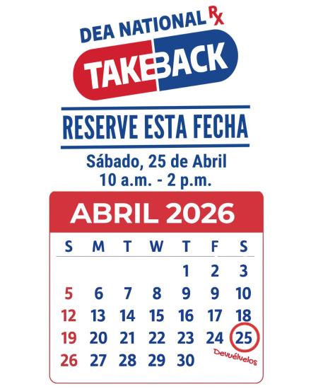 DEA Take Back Day Save the Date Graphic in Spanish