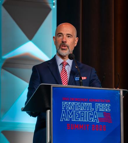 DEA Administrator delivering closing remarks during the Fentanyl Free America Summit in Orlando, Florida