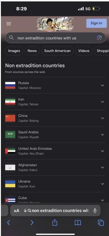 Image of He's search for non-extradition countries
